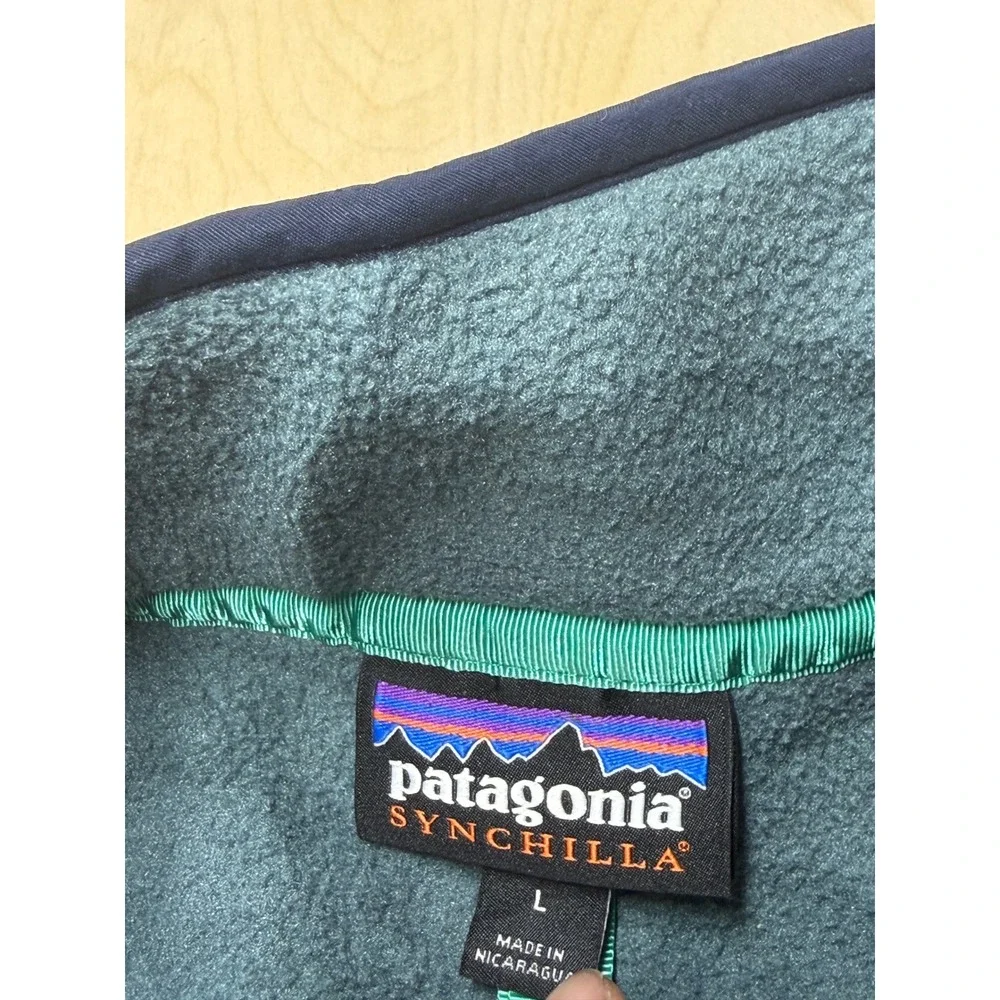 Patagonia Synchilla Fleece Pullover Men Large Blue Green Snap reí conservation